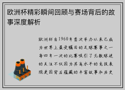 欧洲杯精彩瞬间回顾与赛场背后的故事深度解析