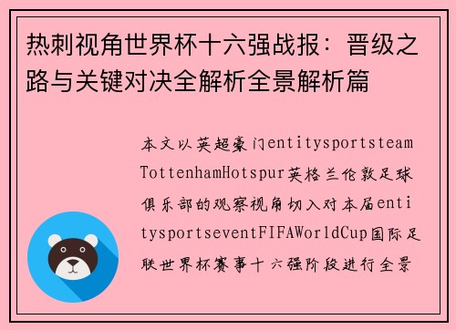 热刺视角世界杯十六强战报：晋级之路与关键对决全解析全景解析篇