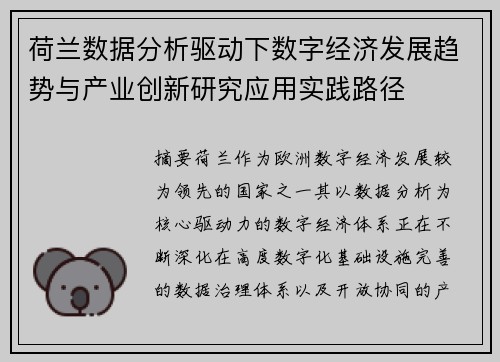 荷兰数据分析驱动下数字经济发展趋势与产业创新研究应用实践路径 荷兰数据分析驱动下数字经济发展趋势与产业创新研究应用实践路径